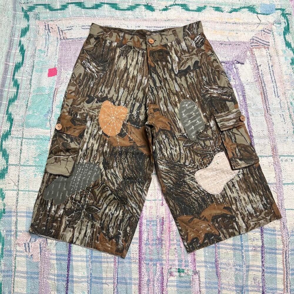 Custom upcycled camo cargo shorts size 36
